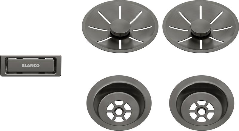 Odtoková sada InFino s přepadem C-overflow, satin dark steel pro dva dřezy