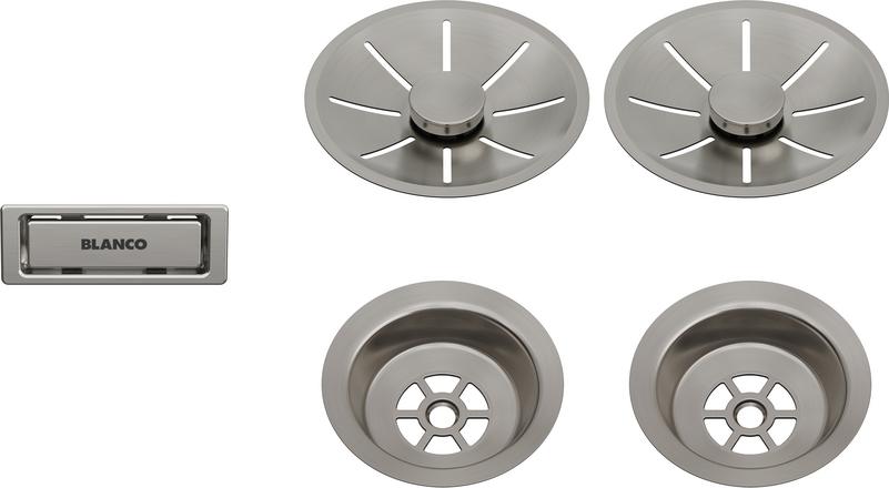 Odtoková sada InFino s přepadem C-overflow, satin dark platinum pro dva dřezy